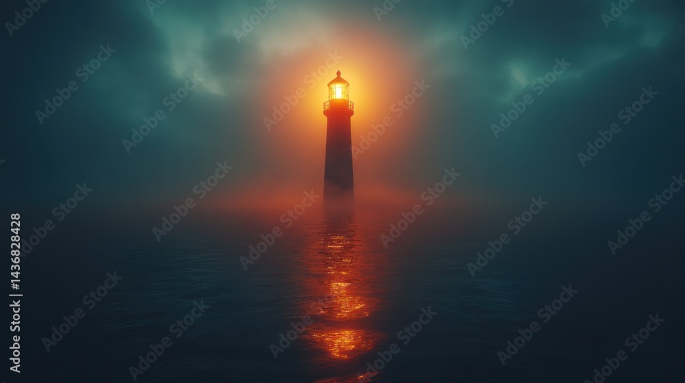 Fototapeta premium Misty lighthouse in dark sea