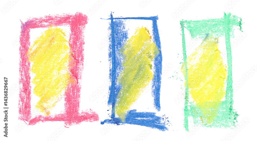 Fototapeta premium grunge hand draw chalk, scribble colorful squares, isolated on white, clipping path