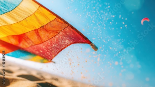 Vibrant kite soaring in the clear blue sky, capturing the essence of summer's joy and freedom.
