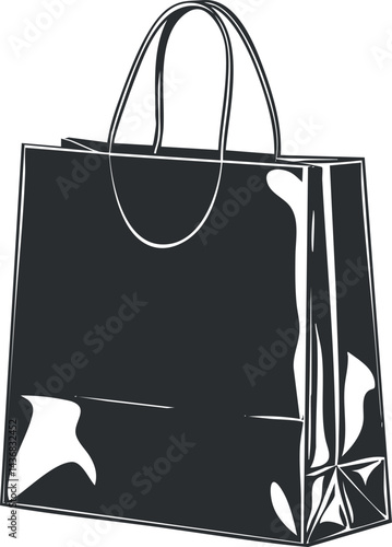 Black paper shopping bag with handles isolated on white background for retail and purchase