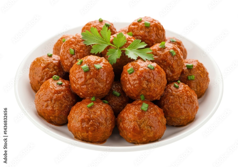 Delicious meatballs recipe with tomato sauce on a white plate food Delicious meatballs recipe with tomato sauce on a white plate food