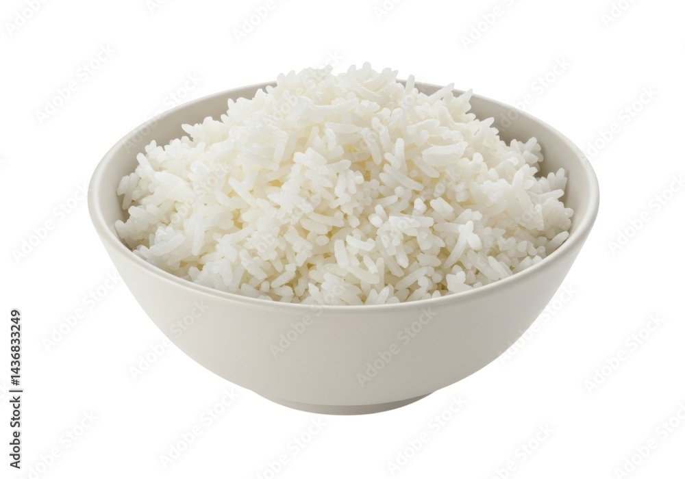 Isolated bowl of fluffy white rice perfect for asian cuisine meal Isolated bowl of fluffy white rice perfect for asian cuisine meal