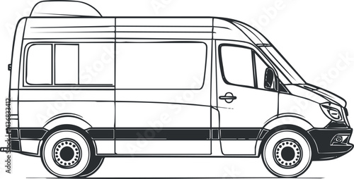 Side view illustration of a white cargo delivery van used for transportation and logistics purposes