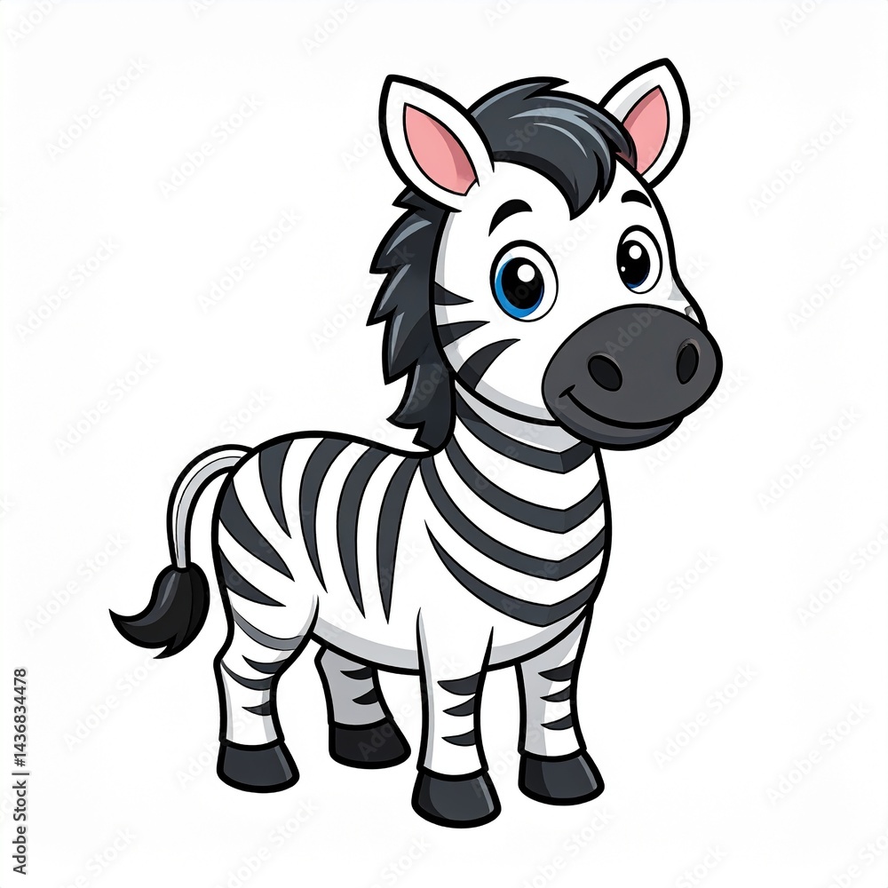 Fototapeta premium Cute Zebra Mascot – Adorable Cartoon Zebra Character on White Background for Branding & Merchandise