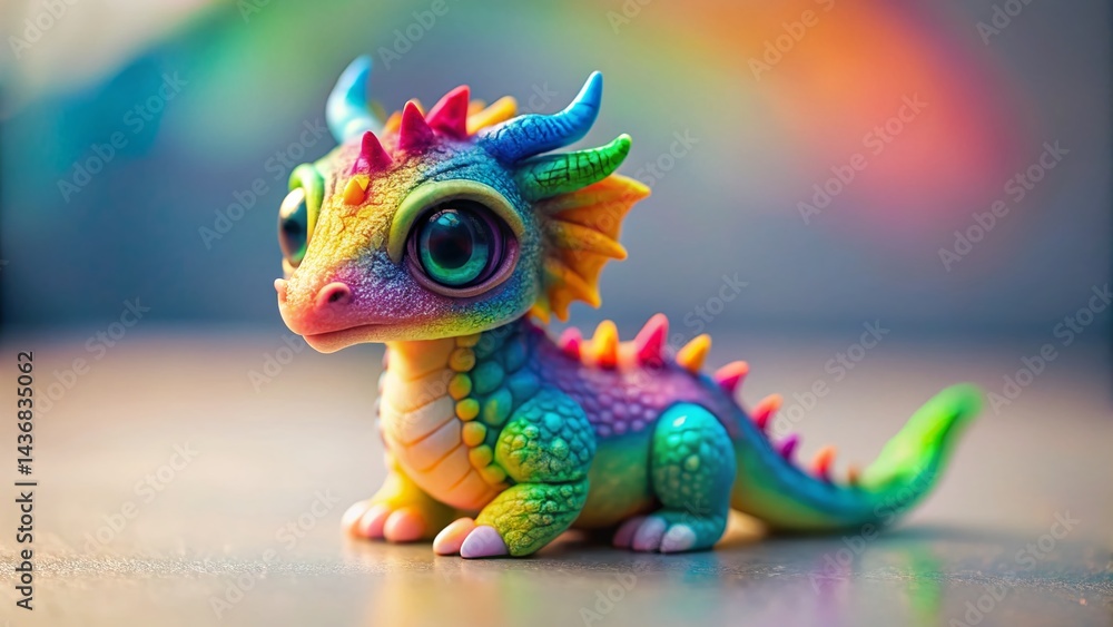 Adorable Rainbow Dragon, Miniature Fantasy Creature, Isolated on White Adorable Rainbow Dragon, Miniature Fantasy Creature, Isolated on White