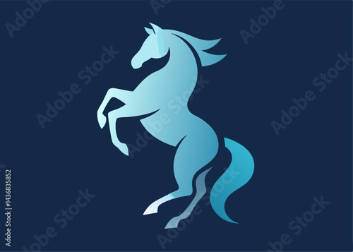 Equestrian elegance : A stylized, graceful, blue silhouette of a rearing horse against a rich, dark backdrop, depicting strength, freedom, and equestrian beauty.