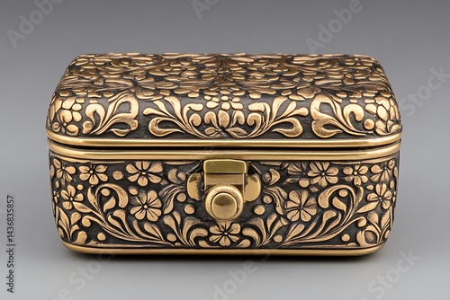 Obraz na płótnie Ornate Metal Box on Gray Background w salonie