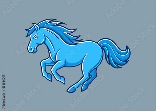 Vibrant Galloping Horse: A majestic blue horse in full stride against a clean background, symbolizing freedom and power. Capturing the dynamic energy of motion and equine grace.