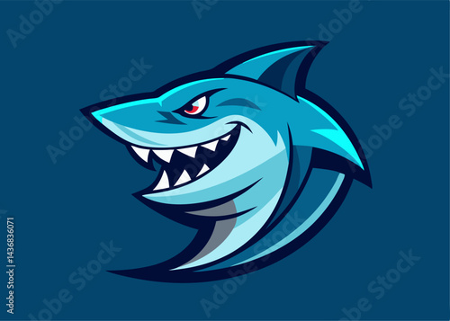 Fearsome Shark Mascot: A fierce and menacing shark mascot with sharp teeth and piercing eyes, rendered in a dynamic and captivating design. The image evokes a sense of power, aggression.