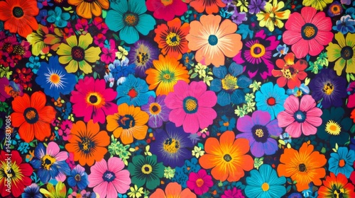 Vibrant Multicolored Floral Pattern on Dark Background