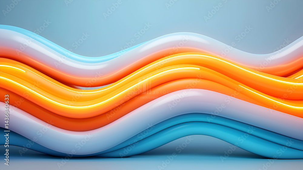 Abstract Orange Blue White Glowing Waves 3D Render Abstract Orange Blue White Glowing Waves 3D Render
