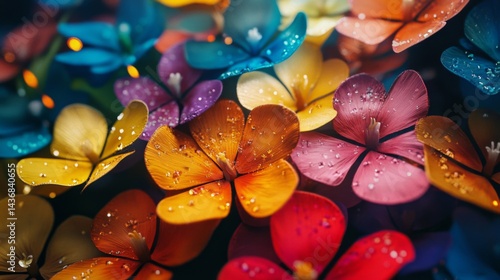 Vibrant Closeup of Colorful Flowers with Dew Drops