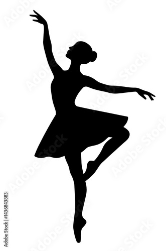A ballet dancer is in the air, with her arms outstretched. The image is of a silhouette, which gives it a sense of grace and elegance