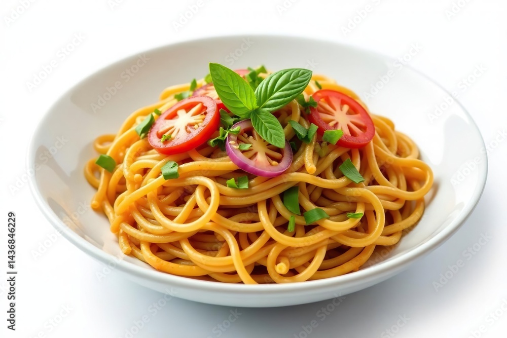 Stir-fried noodles with vegetables on white background, noodles, bowl, delicious Stir-fried noodles with vegetables on white background, noodles, bowl, delicious