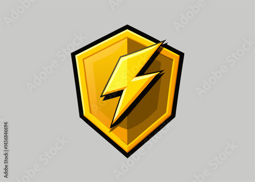 Digital Lightning Bolt: A golden emblem, crafted with digital precision, portrays a stylized lightning bolt, a symbol of speed, power, and energy against a simple backdrop.