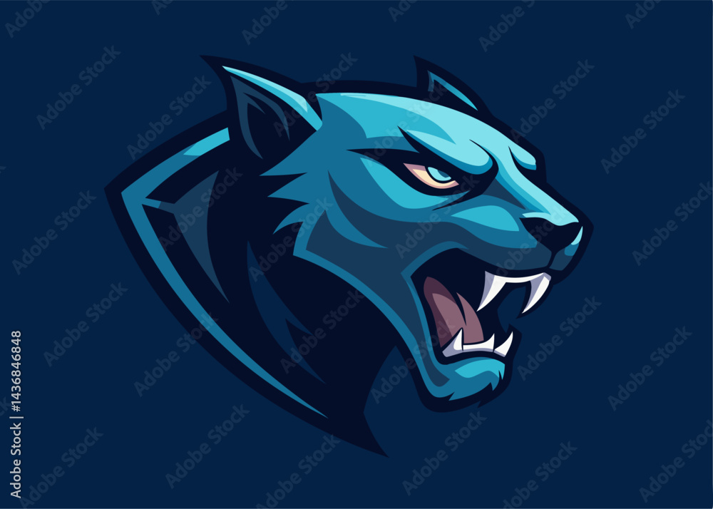Obraz premium Fierce Panther Emblem: A powerful panther rendered in striking shades, snarling, expressing strength, resolve and ferocity, perfect for representing an attitude of power.