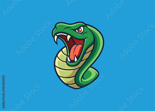 Angry Cobra: A vibrant graphic of a cobra, poised in a threatening stance, with its hood flared and mouth open, embodying aggression against bright-colored background.