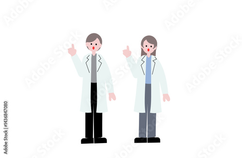 白衣を着た研究者・科学者のイラスト（男女）