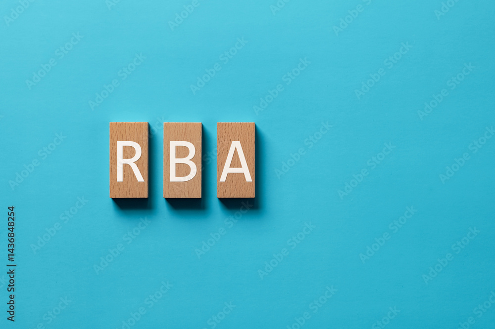 Obraz premium There is wood block with the word RBA. It is an abbreviation for Responsible Business Alliance as eye-catching image.