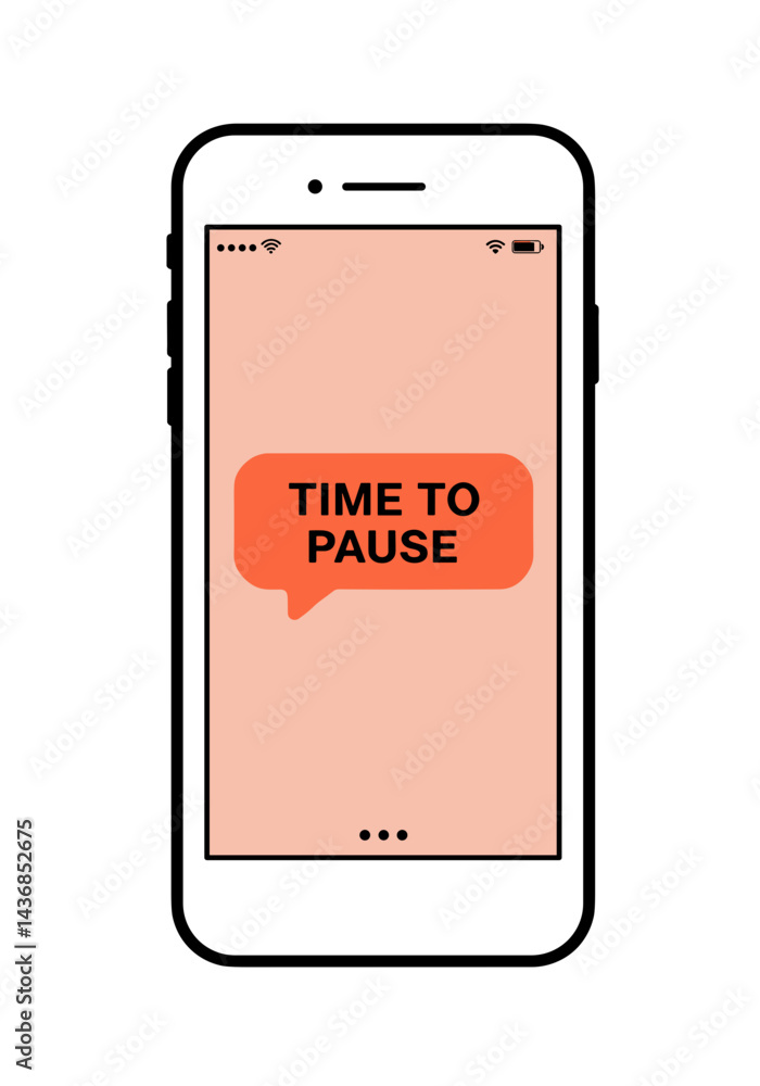 Time to Pause - Smartphone Displaying Notification Bubble on Screen. Digital detox concept, mindful technology use, notification management, healthy screen time, mental wellbeing reminder Time to Pause - Smartphone Displaying Notification Bubble on Screen. Digital detox concept, mindful technology use, notification management, healthy screen time, mental wellbeing reminder