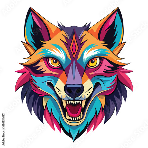 Vibrant multicolored stylized animal face