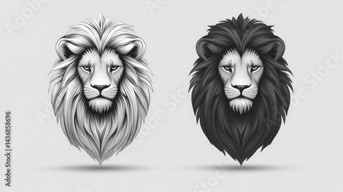 Lion heads, black and white, majestic, design element, graphic