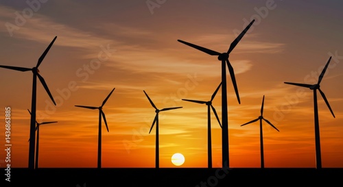 Wallpaper Mural Siluetas de aerogeneradores al atardecer, energía eólica Torontodigital.ca