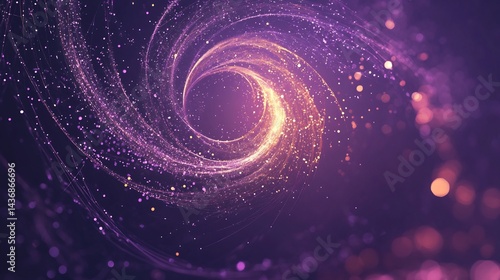 Abstract Spiral Explosion With Shiny Light Particles and Digital Energy Purple Colored Background