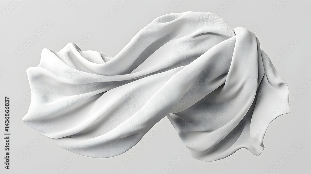Fototapeta premium Elegant, flowing white fabric draped in dynamic folds.