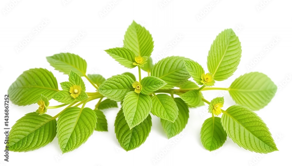 Fototapeta premium Close Up Green Euphorbia Hyssopifolia Branch Isolated On White Screen Background For Botanical Decoration And Herbal Medicine Concept