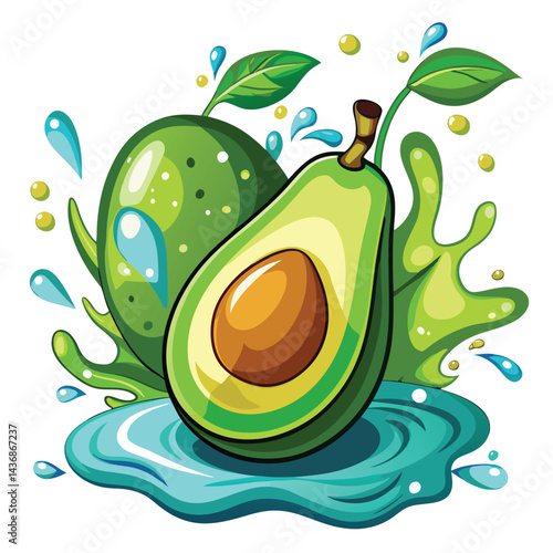 Fresh Avocado with Water Droplets