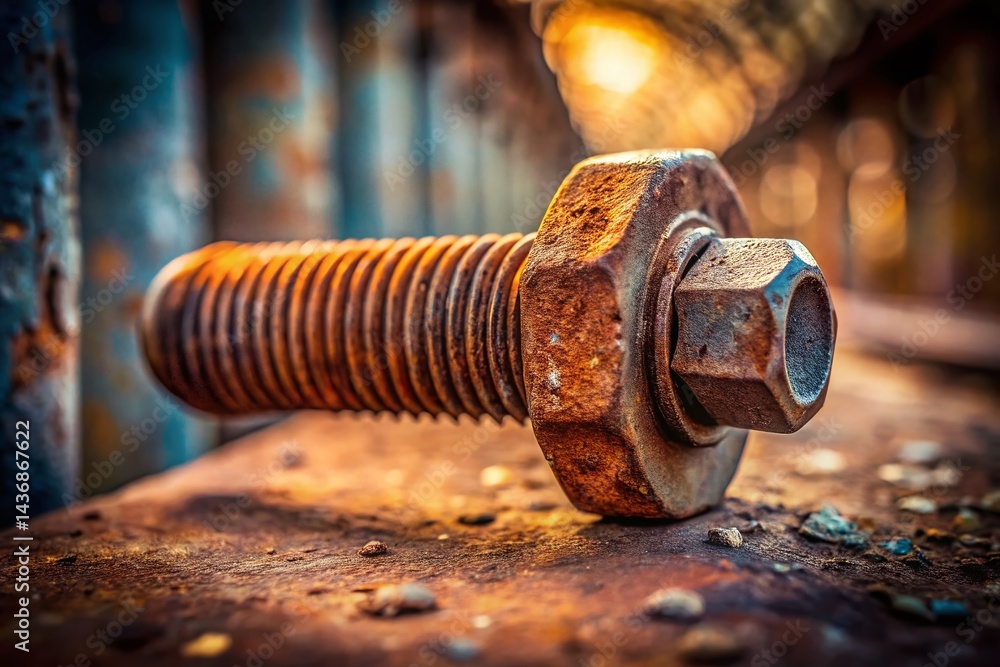 Close-up Macro Shot of Industrial Metal Bolt, Rusty Texture, Architectural Detail Close-up Macro Shot of Industrial Metal Bolt, Rusty Texture, Architectural Detail