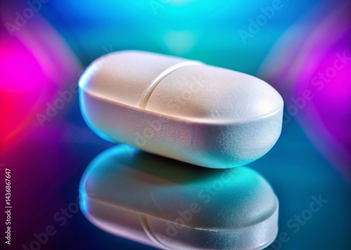 Close-up Macro Shot of Single White Pill, Pharmaceutical Medicine, Healthcare Concept
