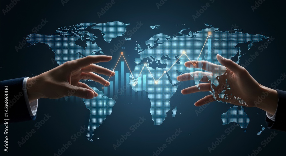 Hands Reaching Across Global Market Data Chart Growth Hands Reaching Across Global Market Data Chart Growth