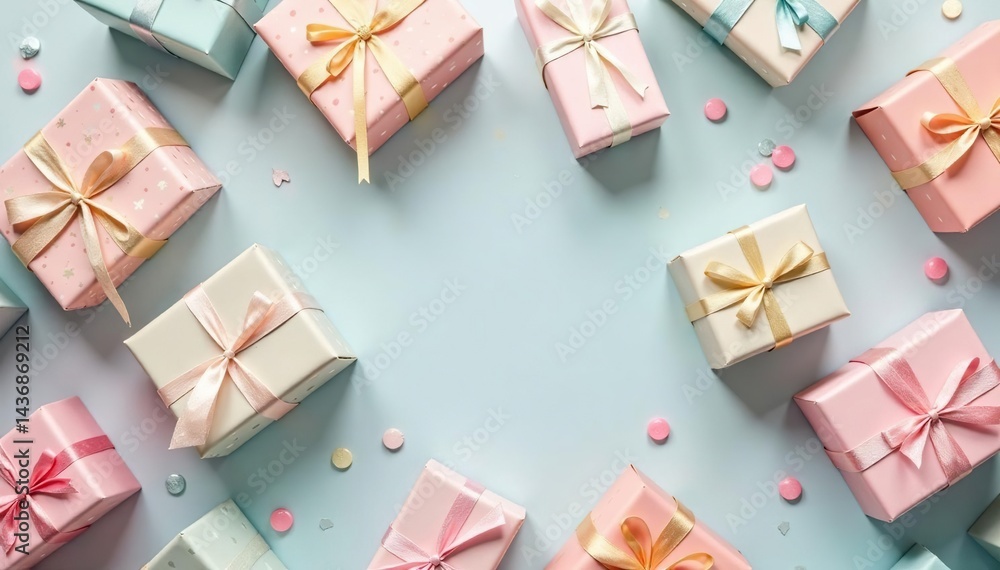 Subtle pastel gift boxes with polka dots, repeating pattern, paper, gift Subtle pastel gift boxes with polka dots, repeating pattern, paper, gift