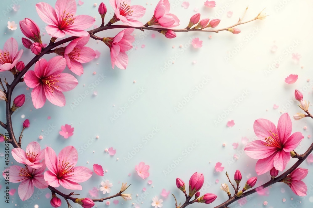 Fototapeta premium Intertwined blossoms, delicate leaves, flowing design, spring, elegant, fabric