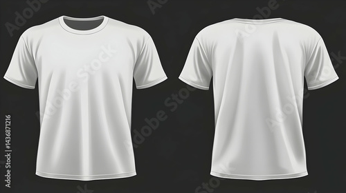 Front and back view of a blank white unisex t-shirt design.