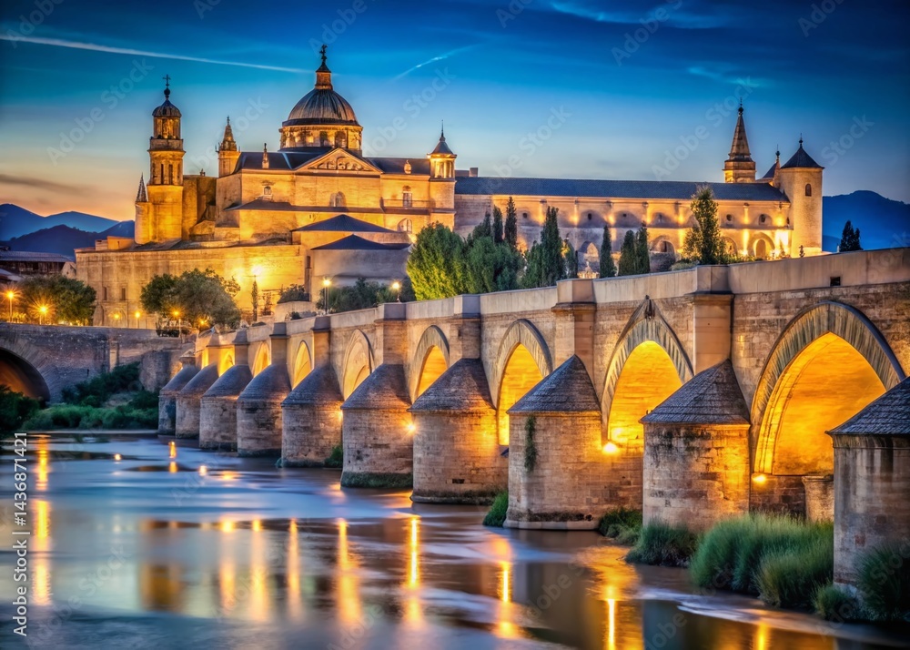 Obraz premium Cordoba Cathedral Mosque & Roman Bridge Portrait Photography: Majestic Andalusian Architecture