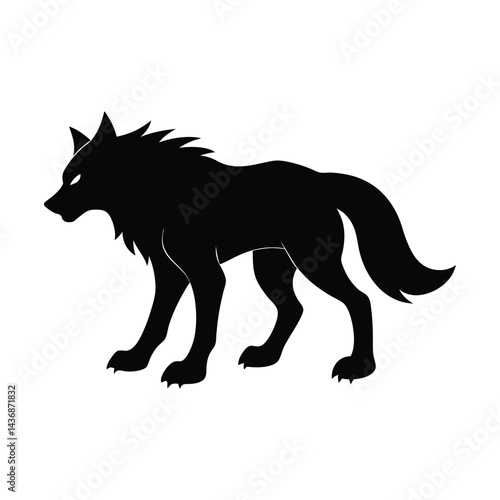 Wolf Mid Transformation into Werewolf Silhouette