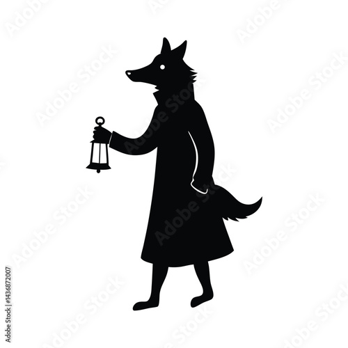 Wolf Wearing a Victorian Coat and Holding a Lantern Silhouette