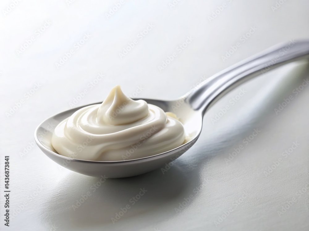 Creamy Yogurt Spoon Close-up: Minimalist Architectural Photography Creamy Yogurt Spoon Close-up: Minimalist Architectural Photography