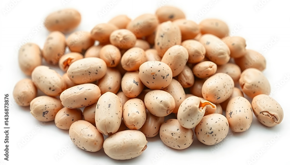 Obraz premium Heap of Speckled Brown Coated Peanuts Isolated on White Screen Background in a Studio Setup Perfect for Promotion