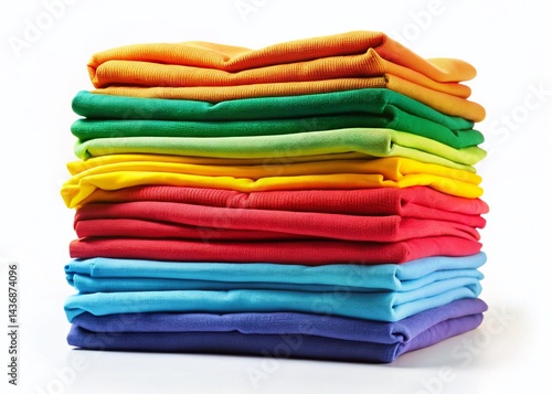 Crisp Clean Laundry: Freshly Washed Clothes Professionally Folded on a White Background