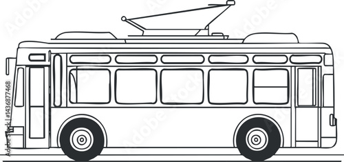 Side view of an electric trolleybus used for urban public transportation with windows and doors