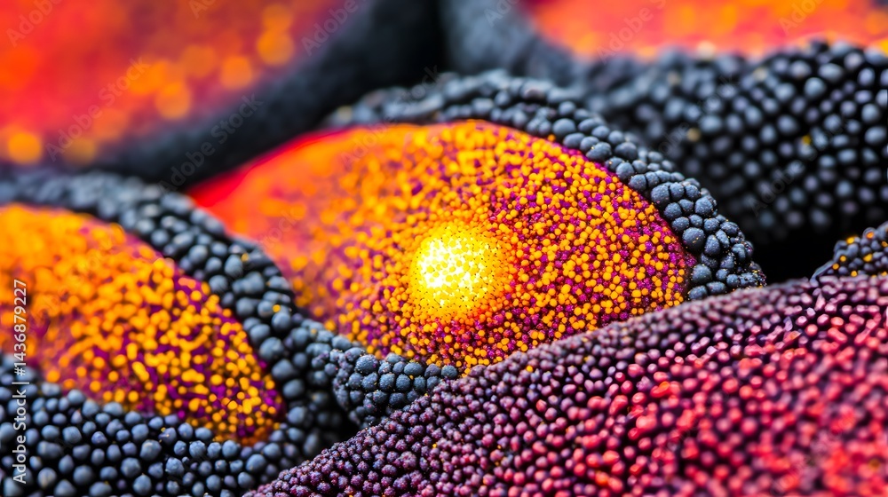 Vibrant Abstract Macro Photography of Colorful Pollen Grains Vibrant Abstract Macro Photography of Colorful Pollen Grains