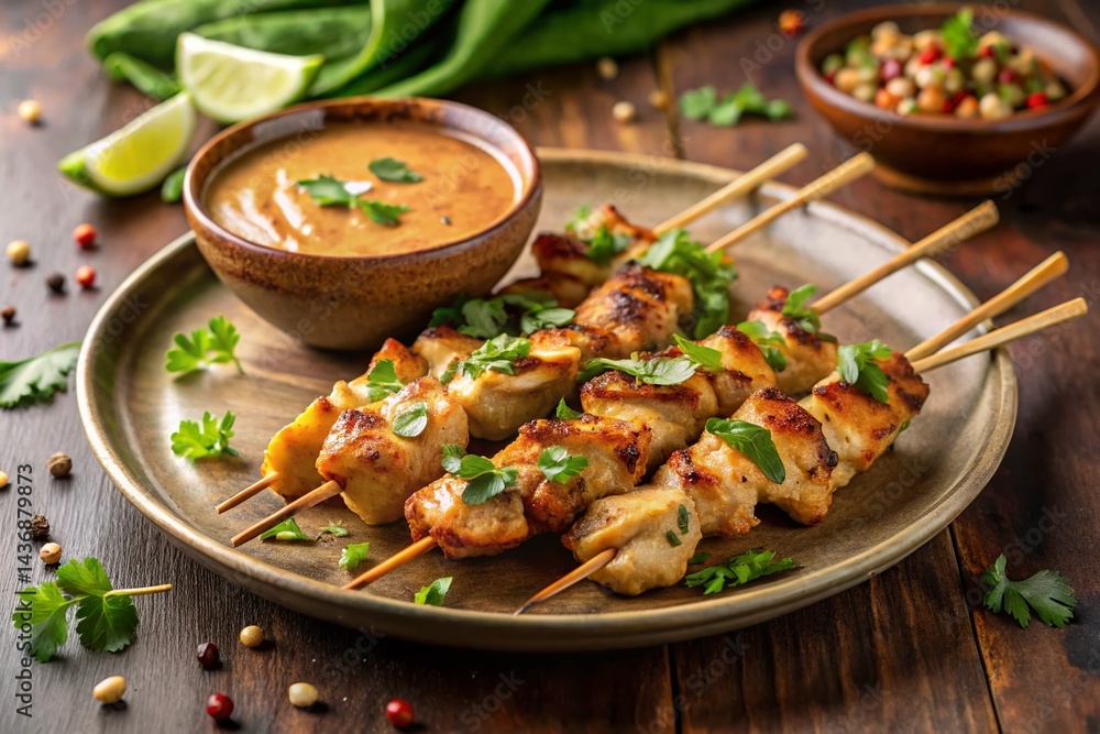 Delicious Thai Gai Satay Skewers on a Plate - Authentic Recipe Delicious Thai Gai Satay Skewers on a Plate - Authentic Recipe