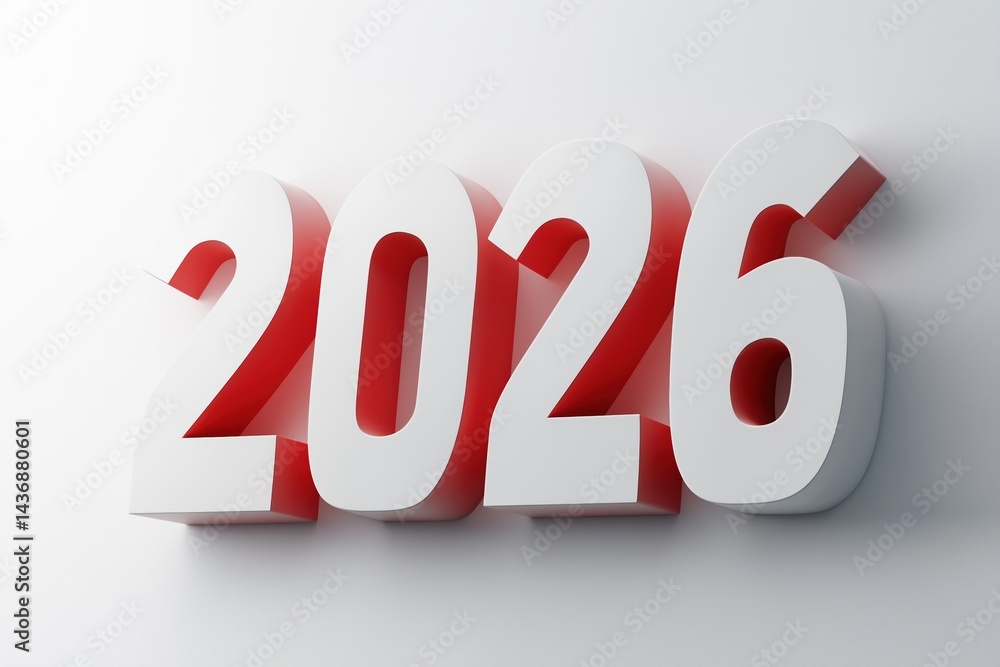 Dynamic render of the year 2026 displayed in three dimensional style