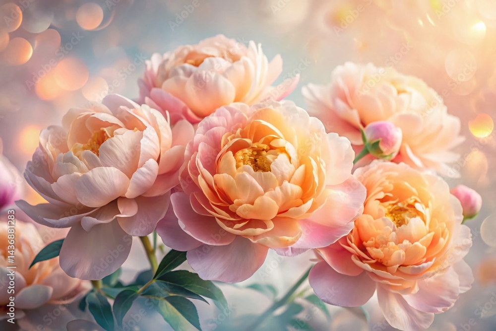 Double Exposure Peach Peonies & Abstract Light - Dreamy Floral Stock Photo Double Exposure Peach Peonies & Abstract Light - Dreamy Floral Stock Photo