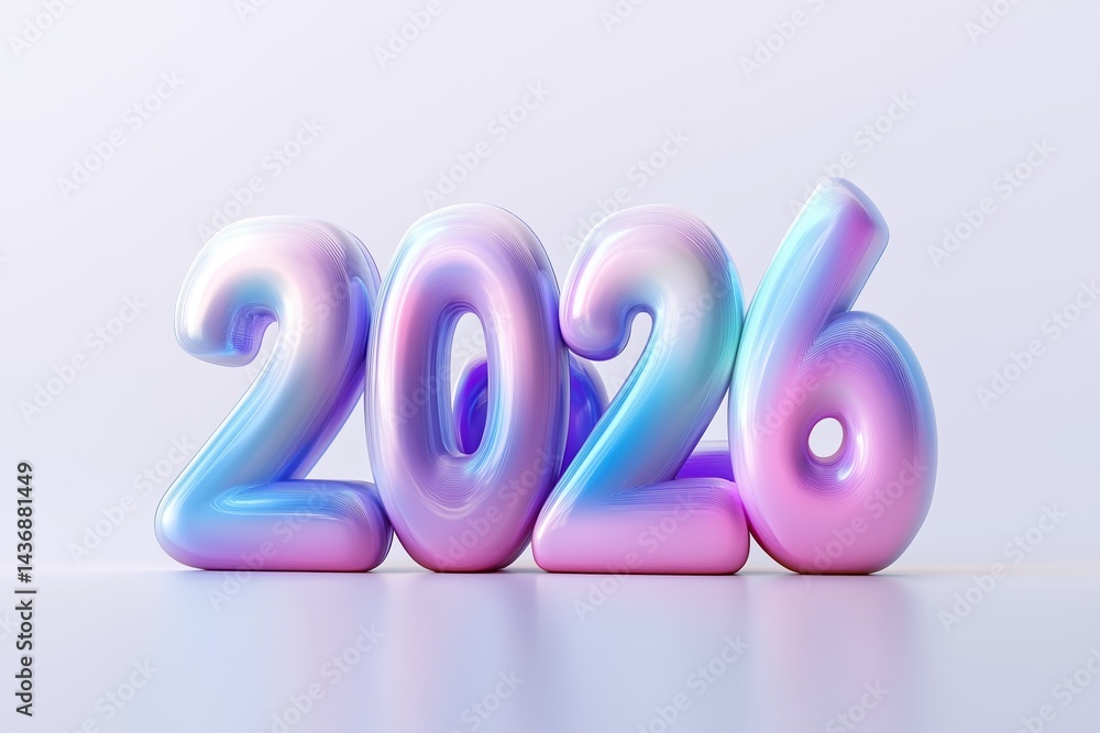 Dynamic 2026 text render showcasing vibrant colors and smooth curves for a modern look