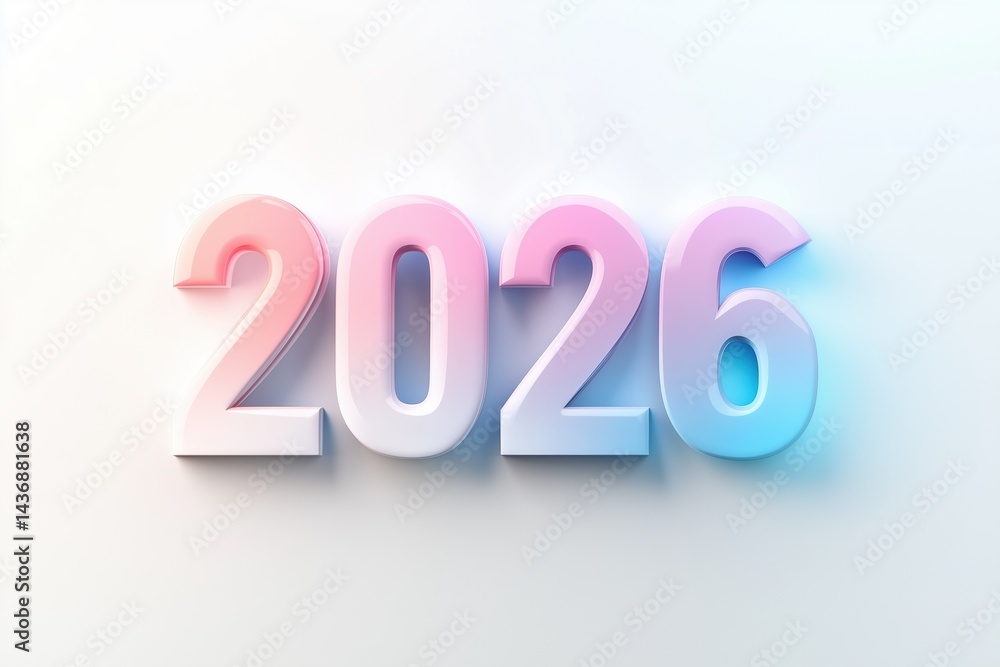 Dynamic render of the year 2026 with a colorful gradient finish